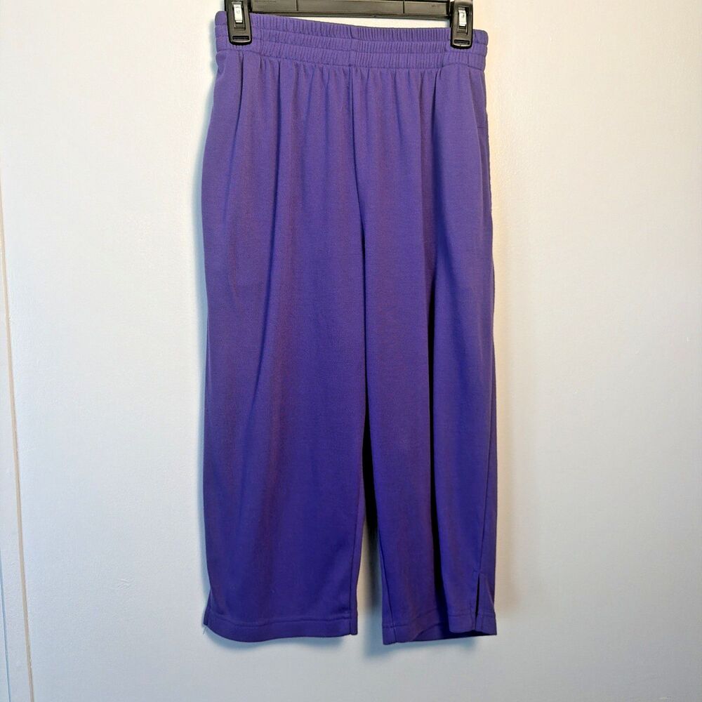 Vintage 80s Roamans Purple Capri Pants Elastic Waist Knit Sweatpants Medium